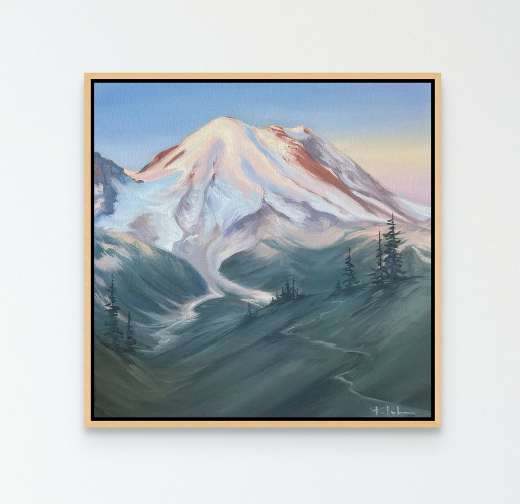 First Light | Mt Rainier Oil Painting | 10x10