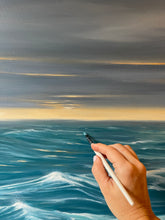 Windswept | Moody Oceanscape with Golden Light Original Oil Painting | 40x30