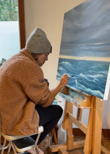 Windswept | Moody Oceanscape with Golden Light Original Oil Painting | 40x30