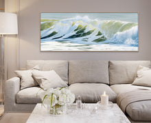 Power Within | Large Green Coastal Wave Original Oil Painting | 60x24