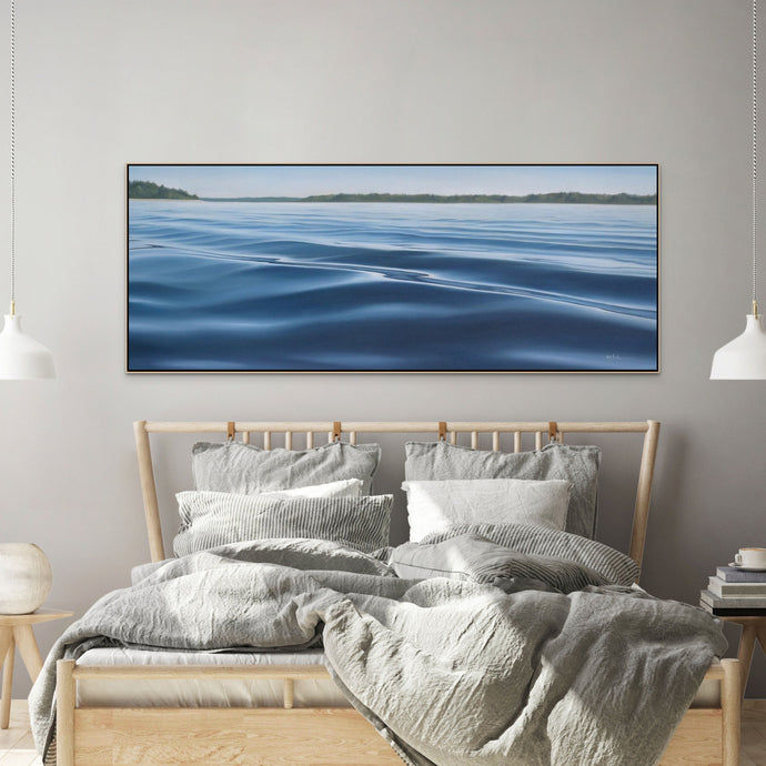 Puget Sound Oil Painting, Calming Serene Panoramic Artwork