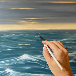 Stormy Ocean Windswept Gray Sky Fine Art Painting