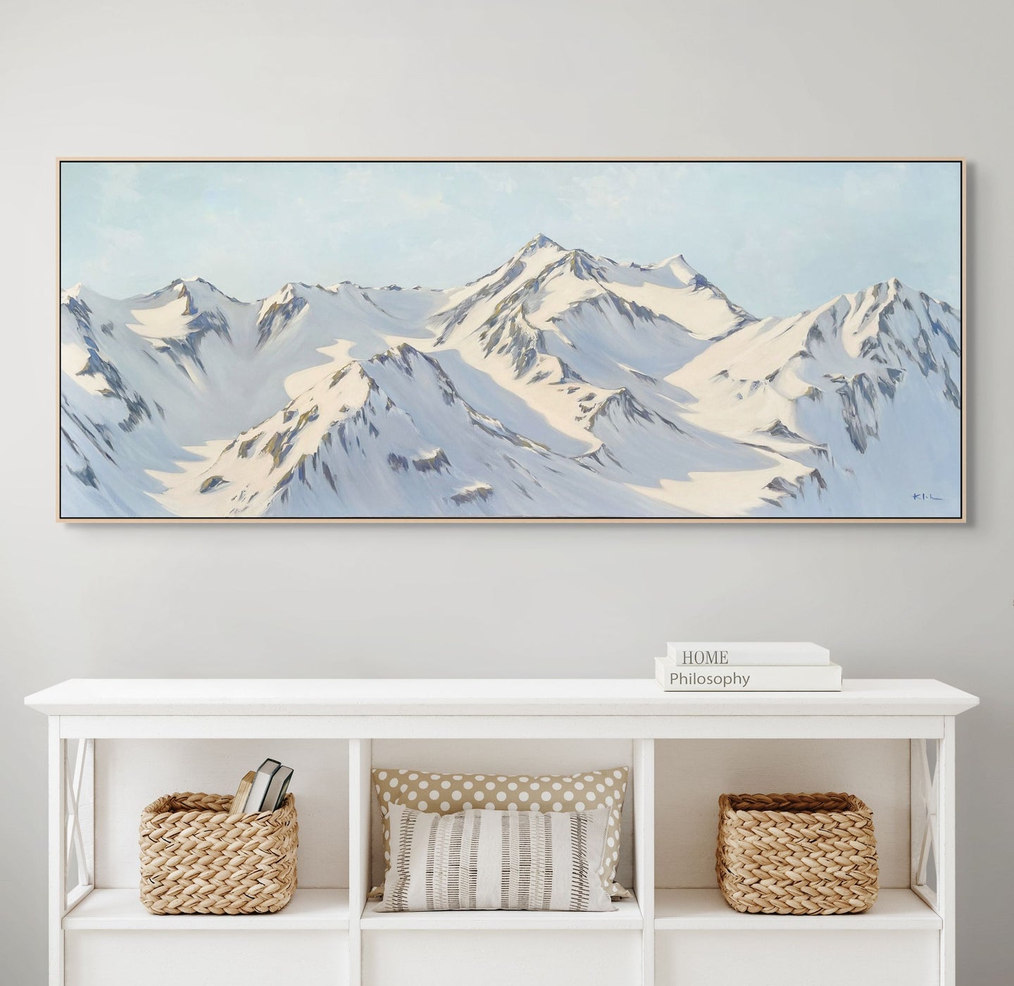 Original oil painting Olympic Mountains, Olympic National Park Art Mt Olympus PNW framed in a Maple Floating Frame 60