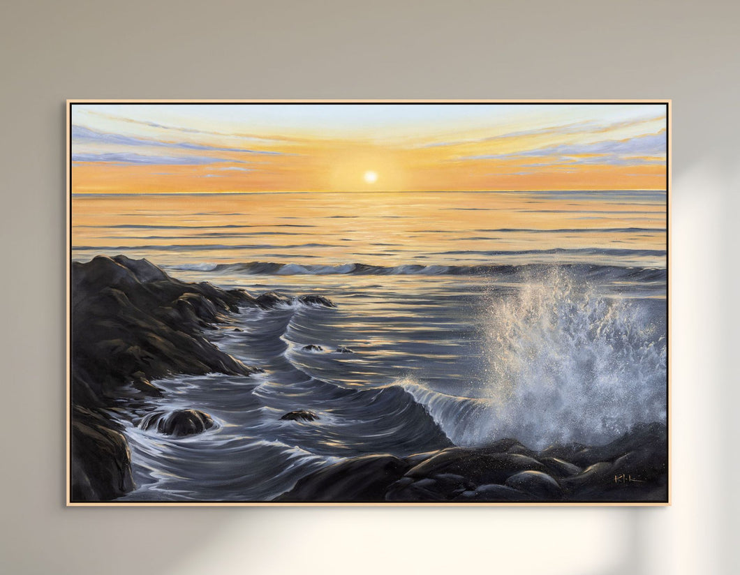 Buddha Point Hawaii Art | Sunset Ocean Wave Painting Canvas Prints | 60x40, 40x30, 30x20, 20x16