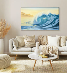 Radiance | Original Oil Painting Surf Blue Ocean Wave at Sunset | 48"x30"