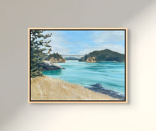 Deception Pass Oil Painting - 12"x9" Original Painting on Canvas - Framed in Maple Wood Floating Frame