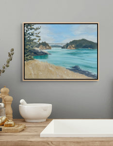 Deception Pass Oil Painting - 12"x9" Original Painting on Canvas - Framed in Maple Wood Floating Frame