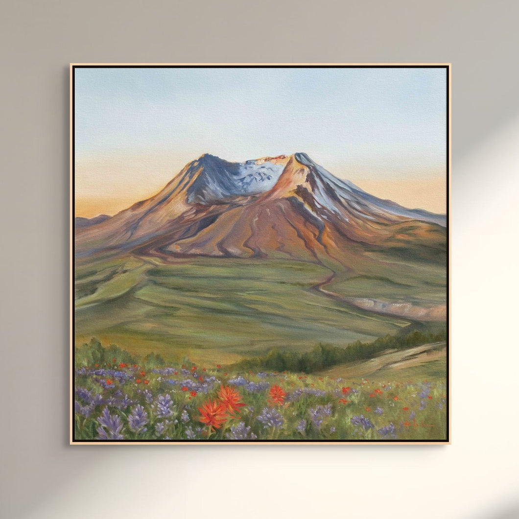 Mount Saint Helens Art Prints of Oil Painting Sunset Wildflowers