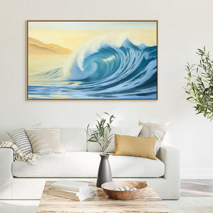 Radiance Wave Art Prints, Wall Art California Coast Ocean Aqua Gold Canvas | 48x30
