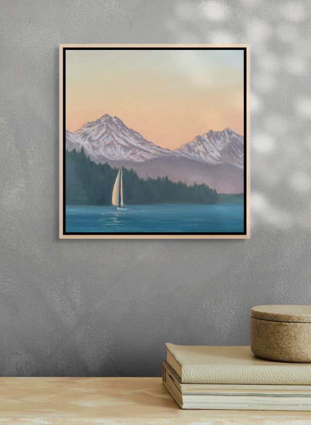 Sunset Sail | Olympic Mountains over the Puget Sound Oil Painting | 10x10