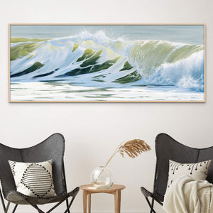 Green Wave Crashing Canvas Art Print Panoramic | Power Within | 40x16, 60x24
