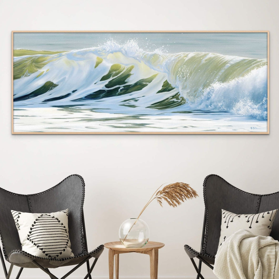 Power Within | Green Wave Crashing Canvas Art Print Panoramic | 20x8, 30x12, 40x16, 60x24