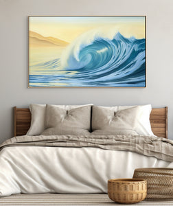 Radiance Wave Art Prints, Wall Art California Coast Ocean Aqua Gold Canvas | 48x30