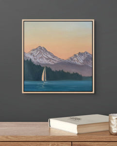 Sunset Sail | Olympic Mountains over the Puget Sound Oil Painting | 10x10