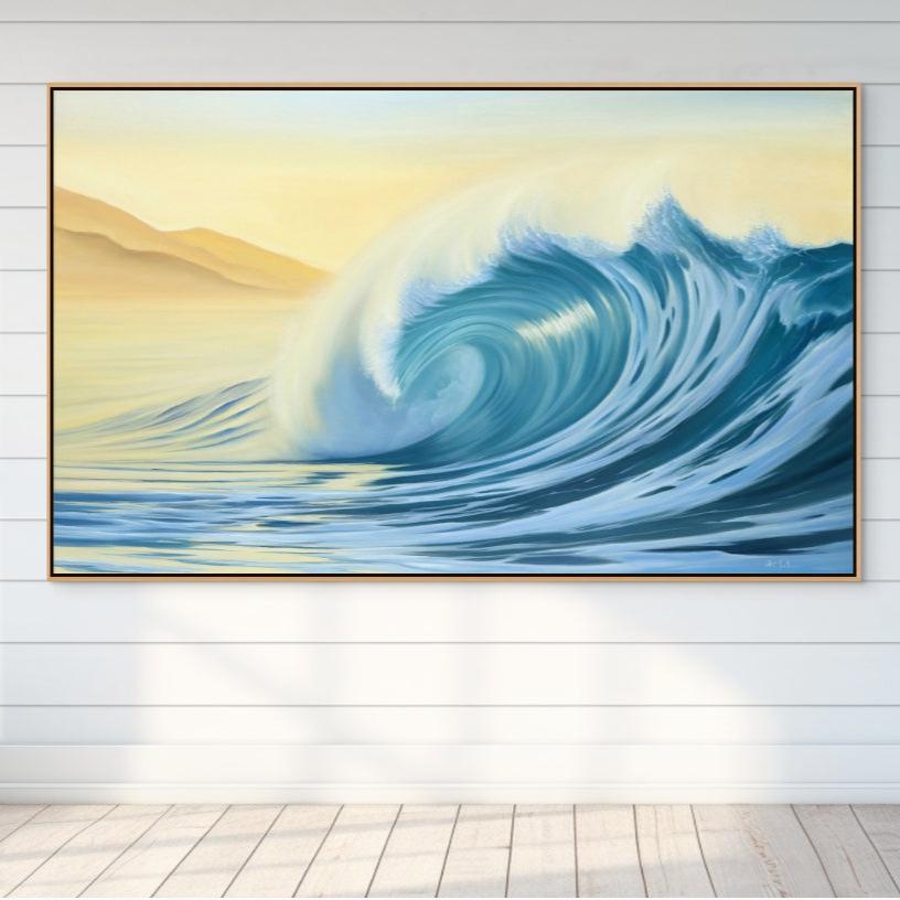 Radiance | Original Oil Painting Surf Blue Ocean Wave at Sunset | 48