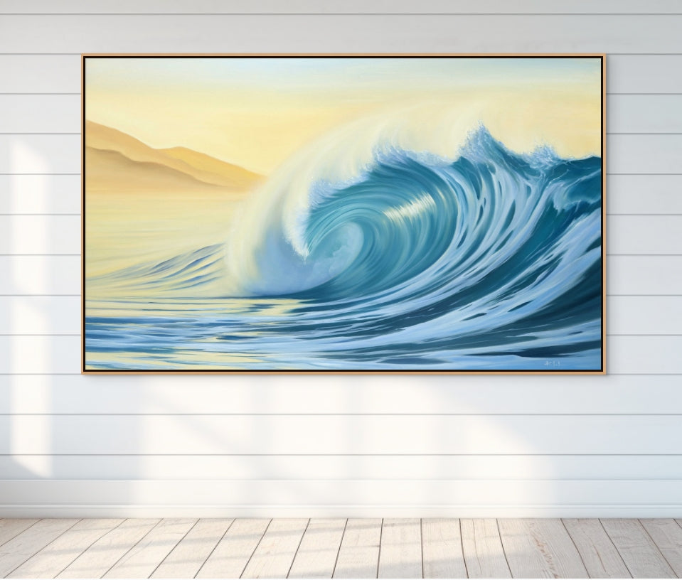Radiance Wave Art Prints, Wall Art California Coast Ocean Aqua Gold Canvas | 48x30