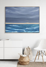 Windswept Windy Ocean Oil Painting Sunset Grey Blue Gold - Art Prints Wall Canvas 11x14, 16x20, 24x30, 30x40 (Copy)