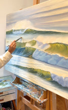 Oil painting the ocean, ocean waves emerald green coast