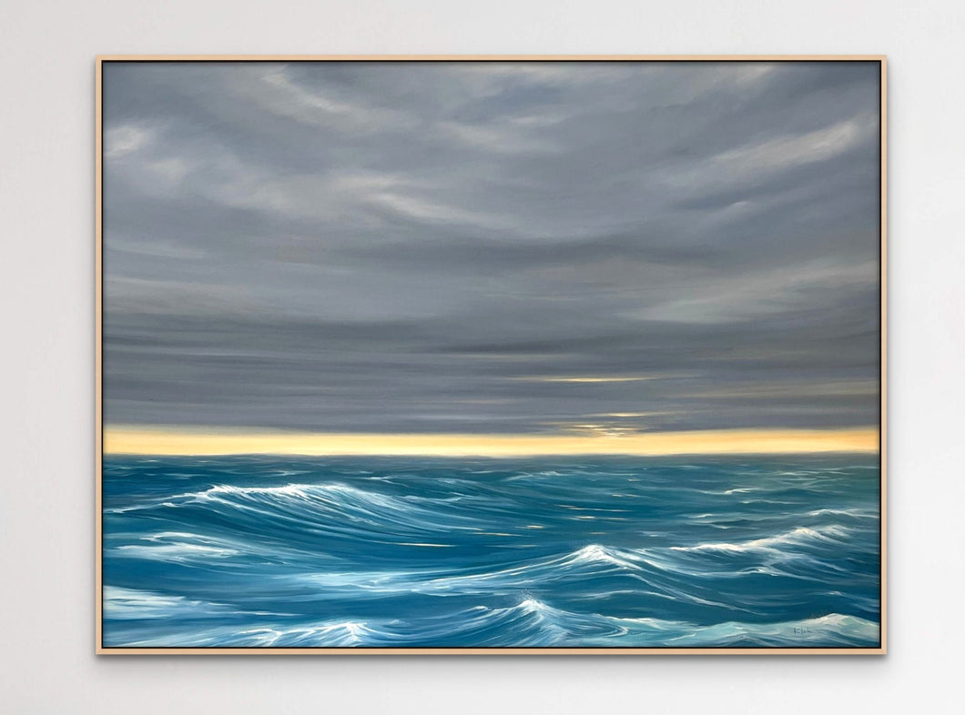 Windswept | Moody Oceanscape with Golden Light Original Oil Painting | 40x30