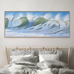 A New Day | Panoramic Waves Crashing Canvas Art Print | 40x16, 60x24