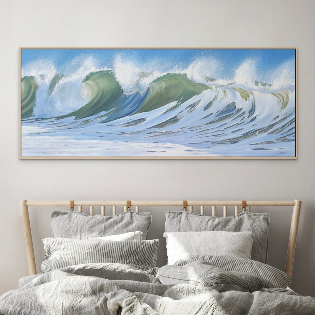 A New Day | Panoramic Waves Crashing Canvas Art Print | 20x8, 30x12, 40x16, 60x24