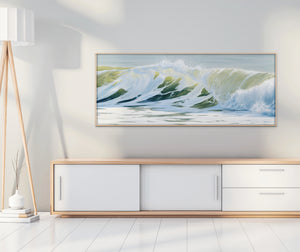 Power Within | Large Green Coastal Wave Original Oil Painting | 60x24