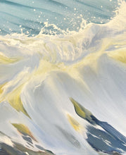 Close up ocean foam wave painting greens and browns