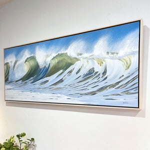 A New Day | Panoramic Waves Crashing Canvas Art Print | 40x16, 60x24