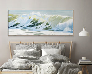 Power Within | Large Green Coastal Wave Original Oil Painting | 60x24